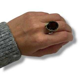 Bague or jaune 18ct avec quartz fumé