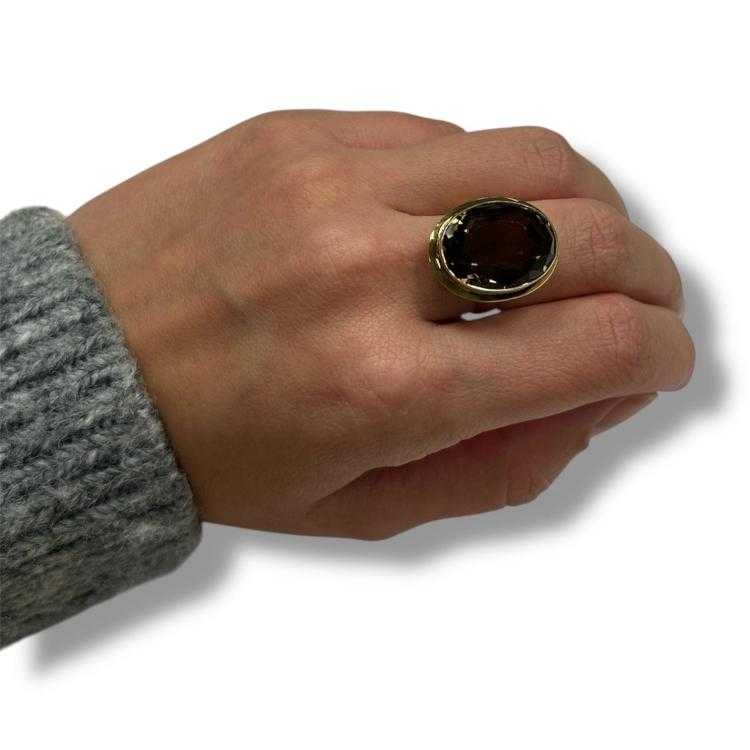 Bague or jaune 18ct avec quartz fumé