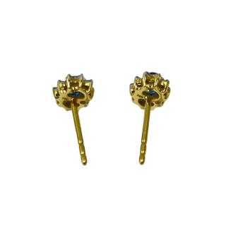Boucles D'oreilles Or Jaune, Saphirs et Diamants