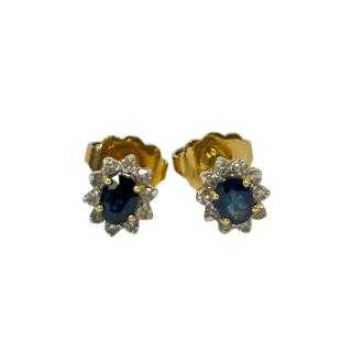 Boucles D'oreilles Or Jaune, Saphirs et Diamants
