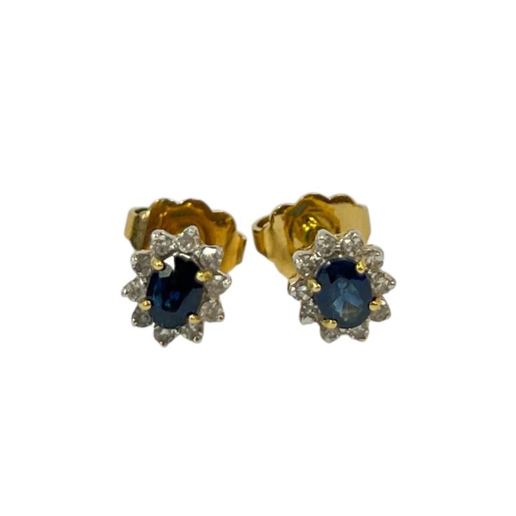 Boucles D'oreilles Or Jaune, Saphirs et Diamants