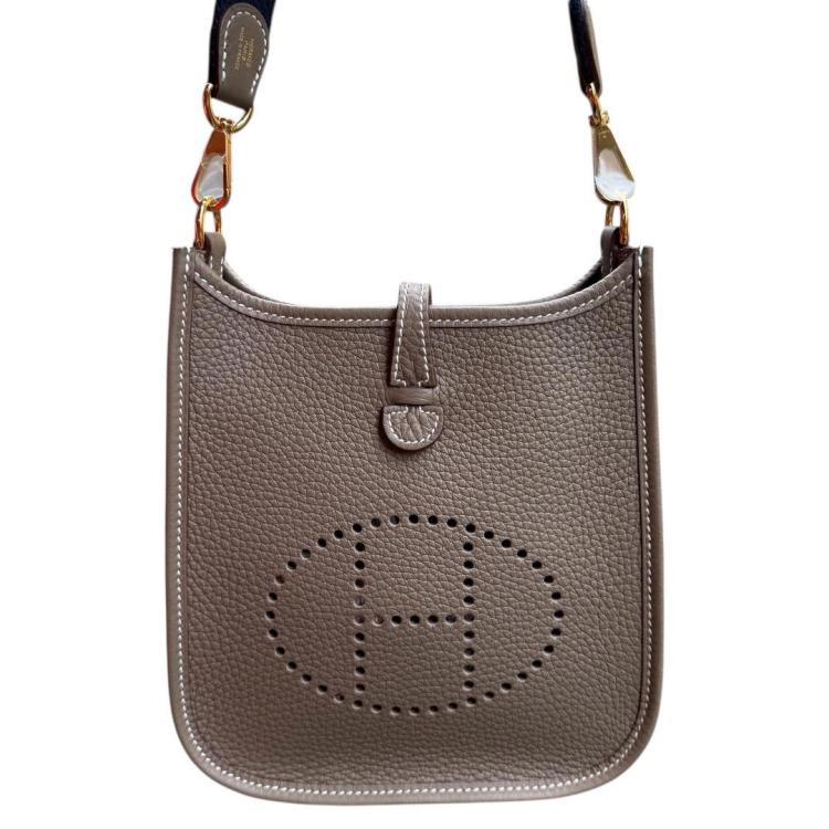 Sac Hermes Evelyne Etoupe Gold Blue 16cm