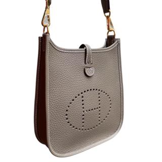 Sac Hermes Evelyne Etoupe Gold Blue 16cm