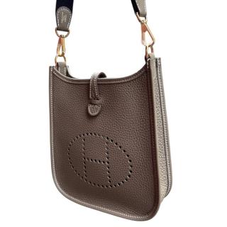 Sac Hermes Evelyne Etoupe Gold Blue 16cm