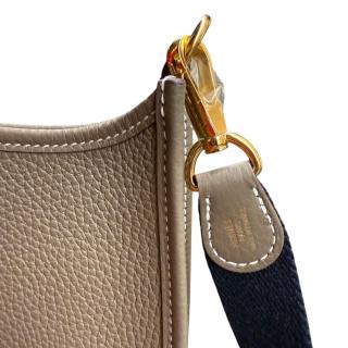 Sac Hermes Evelyne Etoupe Gold Blue 16cm