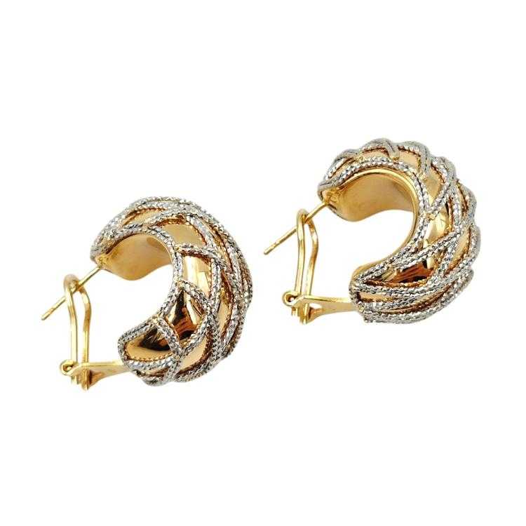Boucles d'Oreilles Or Jaune&Blanc 14 Ct