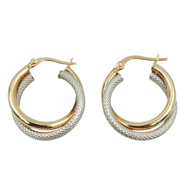 Boucles d'Oreilles Or Jaune&Blanc 14 Ct