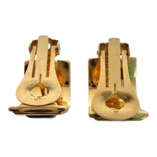 Boucles D'Oreilles Hermes Blue Enamelled Vintage à Clip