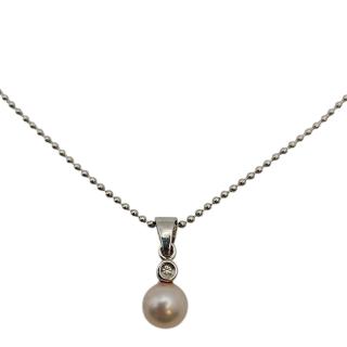 Collier Or Blanc 18 Ct, Perle et Diamant