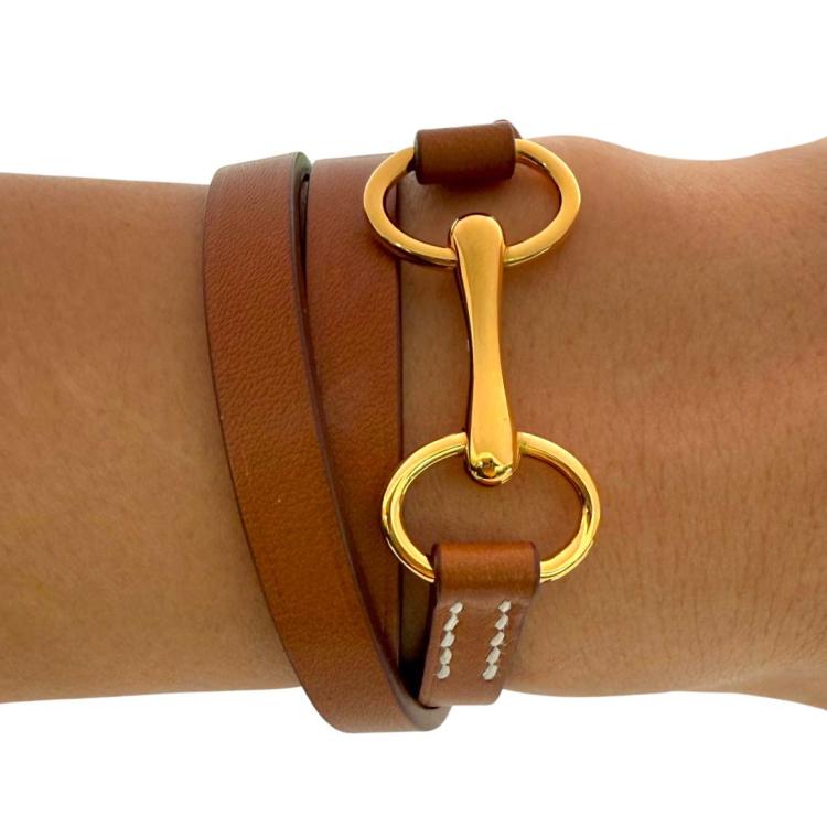Bracelet Hermes Etrier Double Tour Cuir Marron