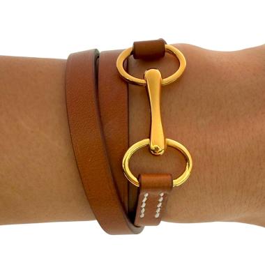 Bracelet Hermes Etrier Double Tour Cuir Marron