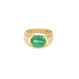 Bague en or jaune 18k, Jade & Diamants