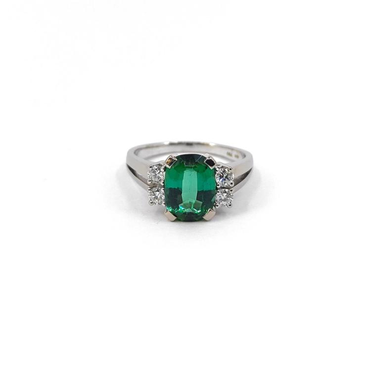 Bague en or blanc 18k, Tourmaline & Diamants