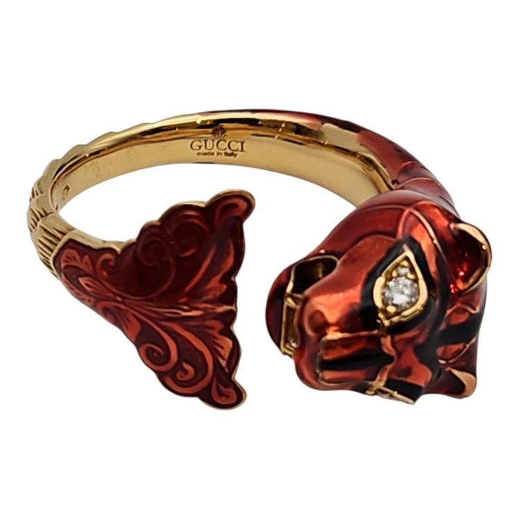 Gucci Bague Marché des Merveilles Or 18 Ct, Diamants et Émail Rouge