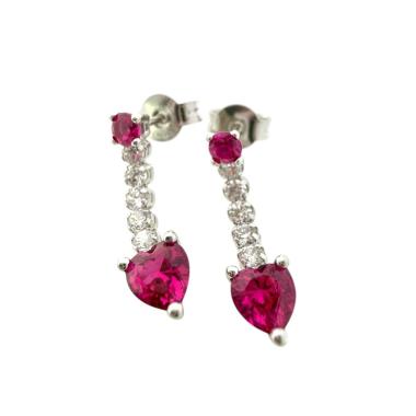 Boucles D'Oreilles Or Blanc 18ct Zircon & Ruby