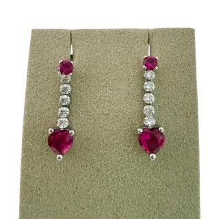 Boucles D'Oreilles Or Blanc 18ct Zircon & Ruby