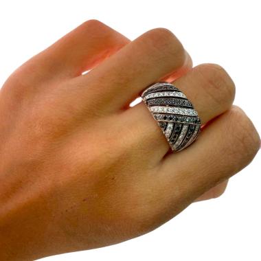 Bague Or Blanc 18ct & Diamants Noir & Blanc
