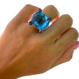 Bague Or Blanc 18ct & Topaze Diamants & Saphirs