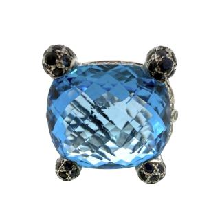 Bague Or Blanc 18ct & Topaze Diamants & Saphirs