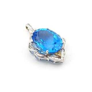 Pendentif Or blanc 18k Topaze & Diamants