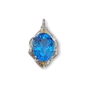 Pendentif Or blanc 18k Topaze & Diamants